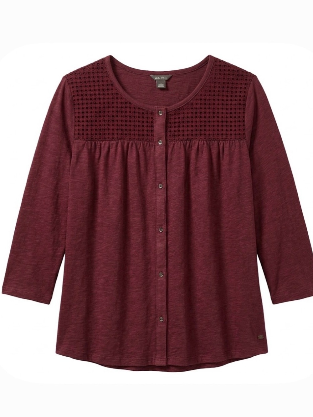 EDDIE BAUER Button Down Top with Eyelet Detail, Women’s L, Burgundy